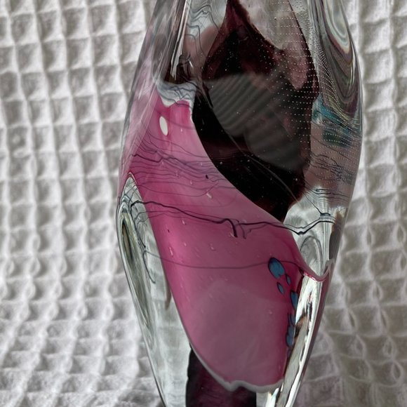 Handblown Glass Art Paperweight Pink Turquoise Burgundy Signed & Numbered - Picture 5 of 9